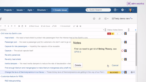 Status Notes for Testy, the lightweight JIRA testing extension