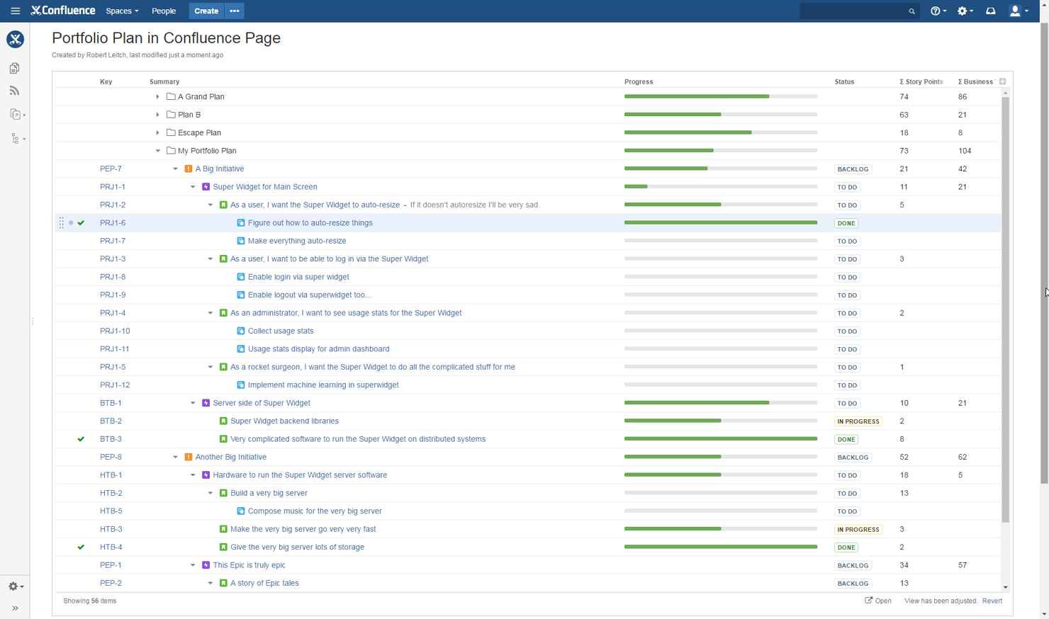 Portfolio Gadget in Confluence