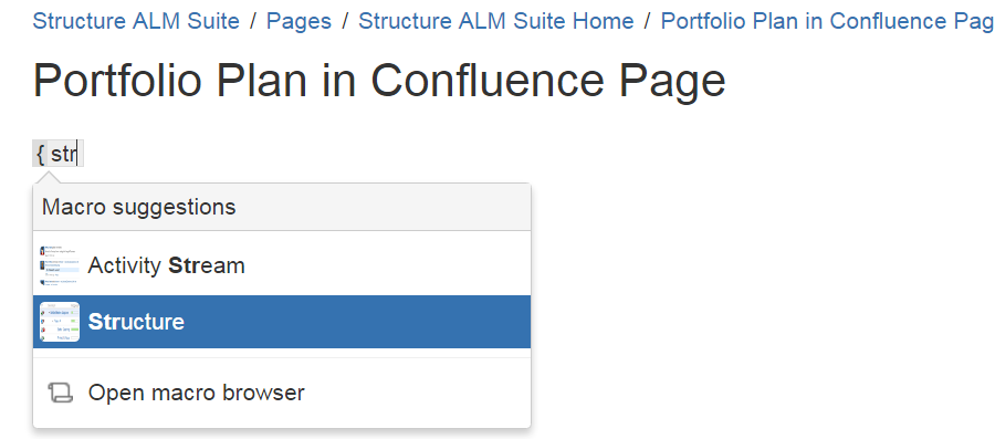 Adding the Structure macro to a Conlfuence page