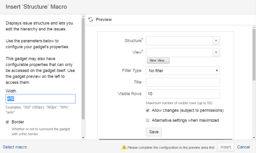 Configuring Structure Gadget in Confluence